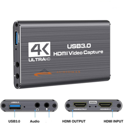 Video Capture Card, HDMI USB3.0 4K 1080P 60fps Reliable Portable Video Converter for Game Streaming Live Broadcasts Video Recording .