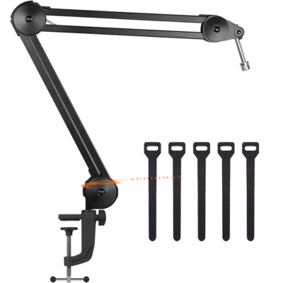 Audio max Microphone Arm Stand, Heavy Duty Mic Arm Microphone Stand Suspension Scissor Boom Stands with Mic Clip and Cable Ties